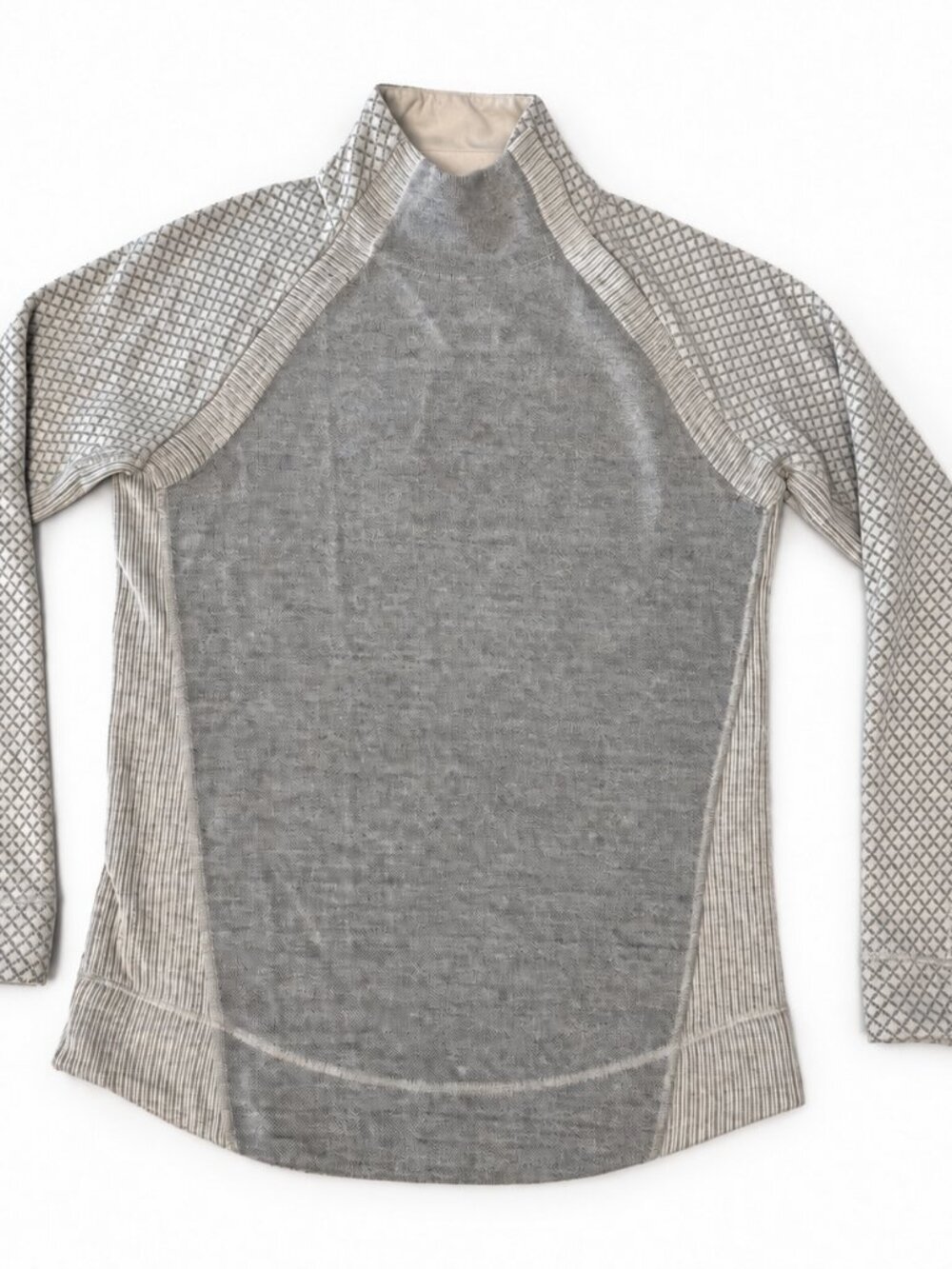 prAna Brandie Wool Blend Snap Mock Neck Sweater Gray Cream Small